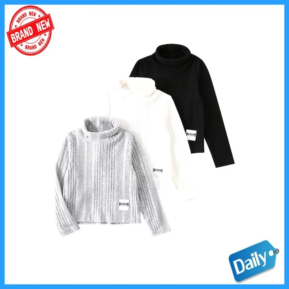 Girls Long Sleeve Turtleneck Sweater 3-Pack Ribbed Knit Pullover 4-12Y